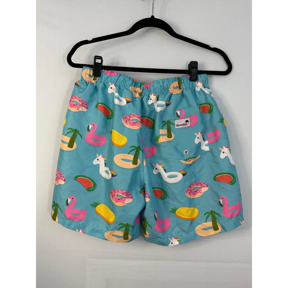 Boardies Apparel Swim Trunks Men Large Turquoise Novelty Pool Float Print Shorts